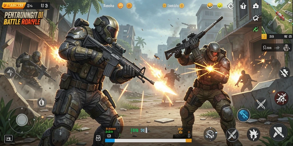 Gameplay intens dan mendebarkan dari BANK338 dalam pertempuran Battle Royale.