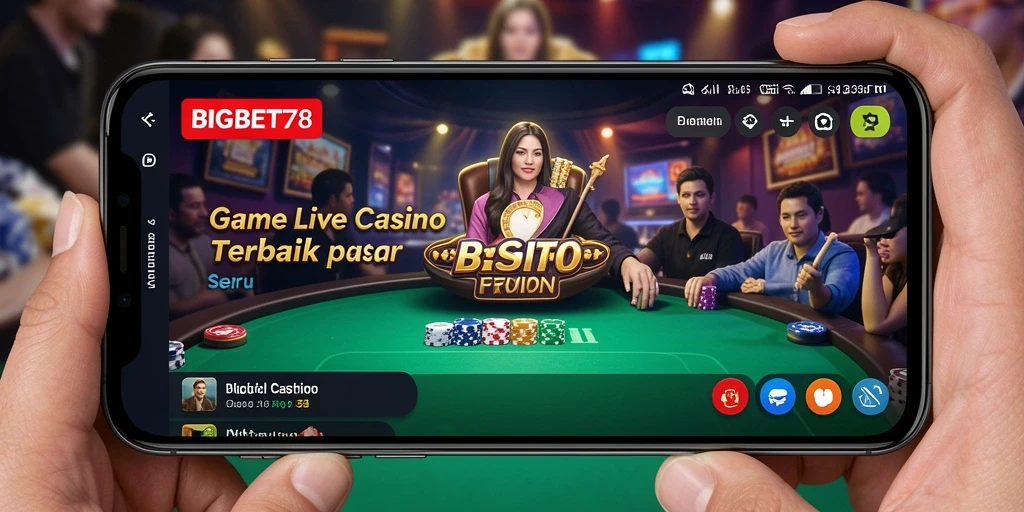 Screenshot utama BIGBET78 menampilkan dealer profesional di permainan Live Casino.