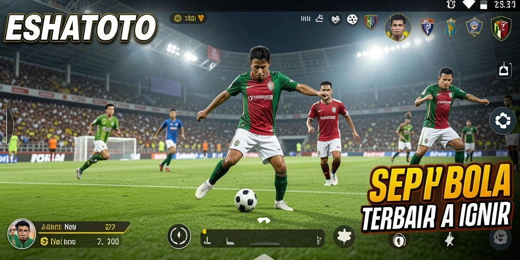 Tampilan gameplay ESHATOTO yang seru dan realistis saat bermain sepak bola.