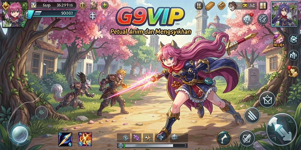Tangkapan layar gameplay G9VIP dengan karakter Anime beraksi.