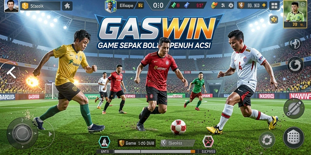 Tampilan gameplay seru di lapangan sepak bola GASWIN.