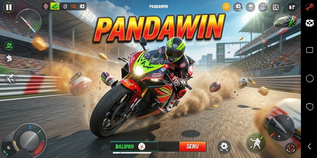 Gameplay seru balapan motor dalam PANDAWIN.