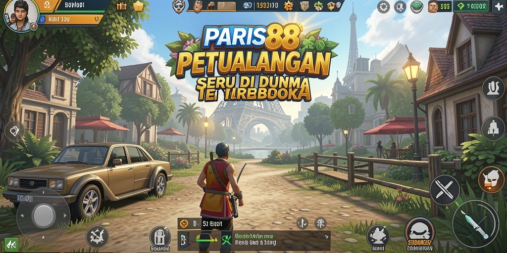 Tangkapan layar yang menampilkan aksi seru dalam dunia terbuka PARIS88.