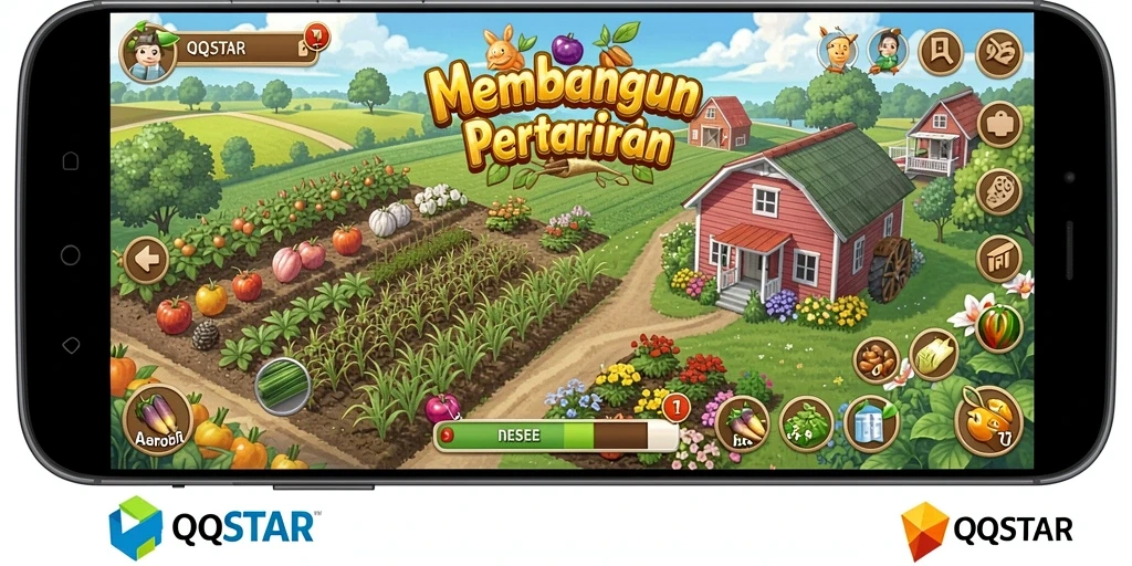 Tampilan seru permainan QQSTAR dengan aktivitas pertanian.