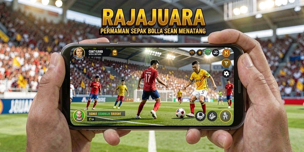 Tampilan gameplay menyenangkan dari RAJAJUARA dengan aksi sepak bola seru.