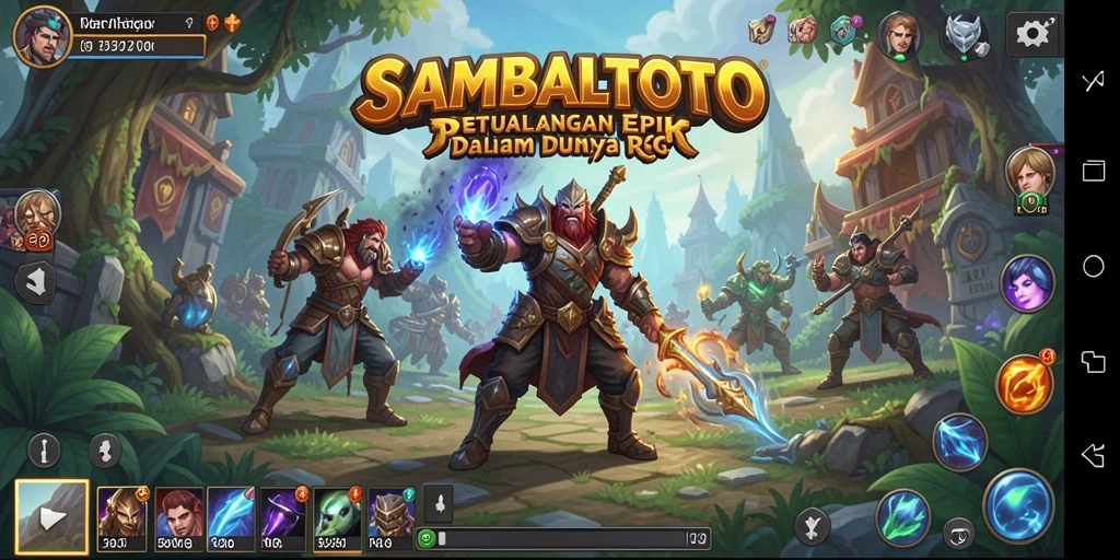 Screenshot SAMBALTOTO menampilkan pertarungan epik dan pemandangan fantastis.