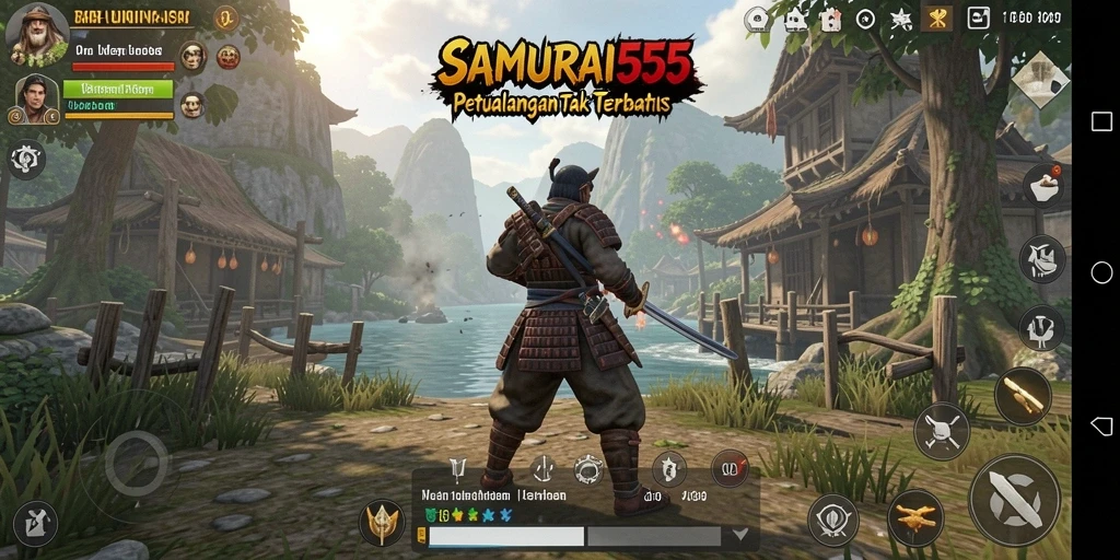 Tangkapan layar gameplay SAMURAI555 yang menampilkan petualangan di dunia terbuka.