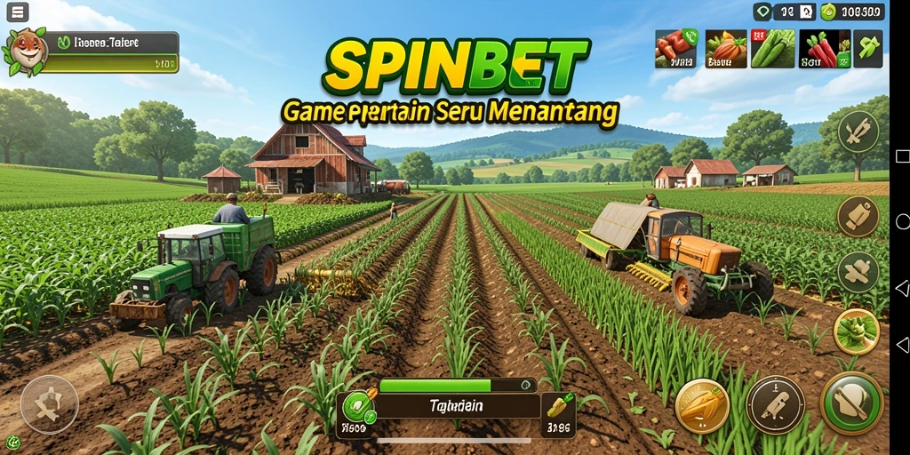 Screenshot utama SPINBET menampilkan lahan pertanian yang indah dan gameplay yang menarik.