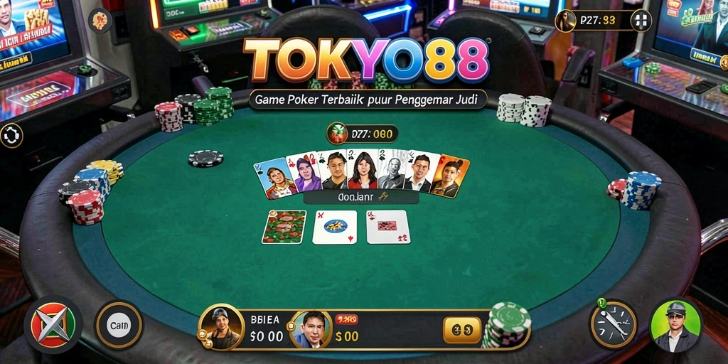 Screenshot utama TOKYO88 menunjukkan momen seru saat bermain poker.